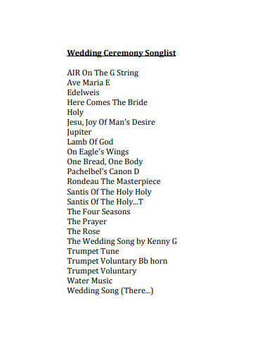 sample wedding ceremony song list