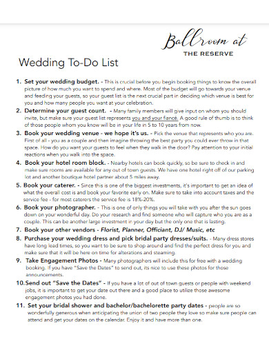 sample wedding to do list