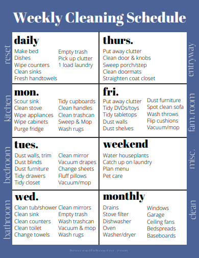 sample weekly cleaning schedule