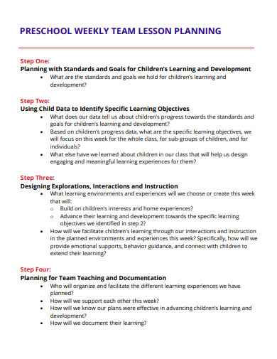 sample weekly lesson plan for preschool
