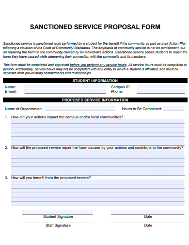 sanctioned service proposal form