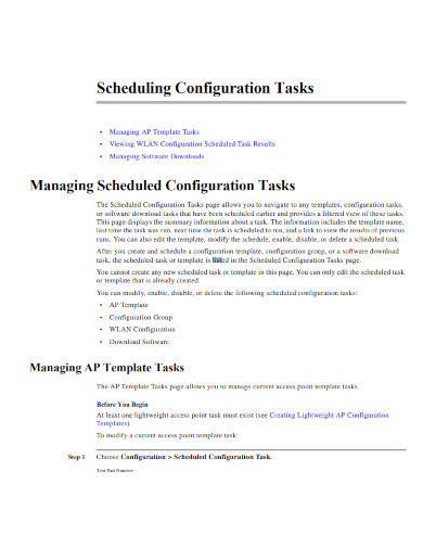scheduling configuration tasks list 