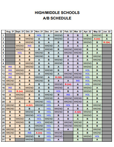 school calendar schedule