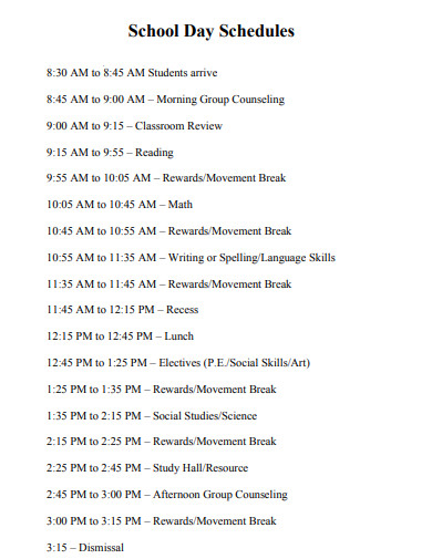 school day schedule