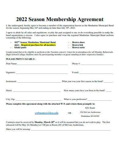 season membership agreement