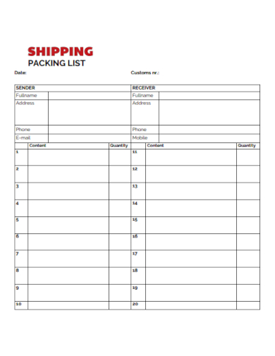 shipping services packing list