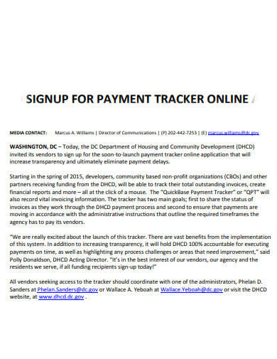 signup for payment tracker