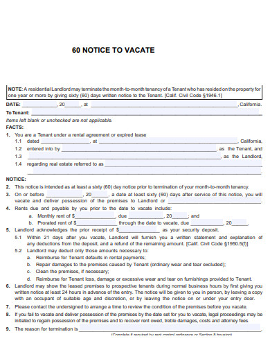 simple 60 day notice vacate