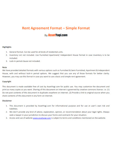 simple rent agreement