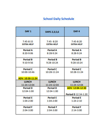 simple school daily schedule