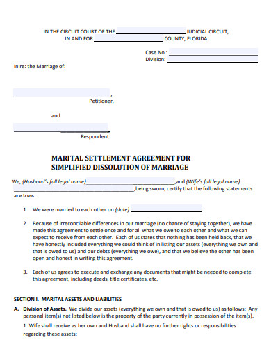 simplified dissolution marital settlement agreement