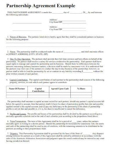 small business partnership agreement template