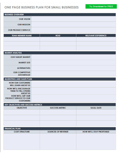 small business plan one page