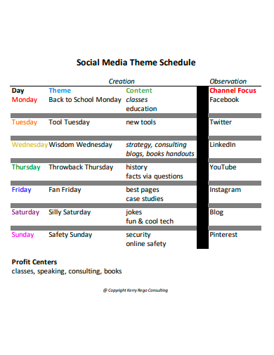 social media theme schedule