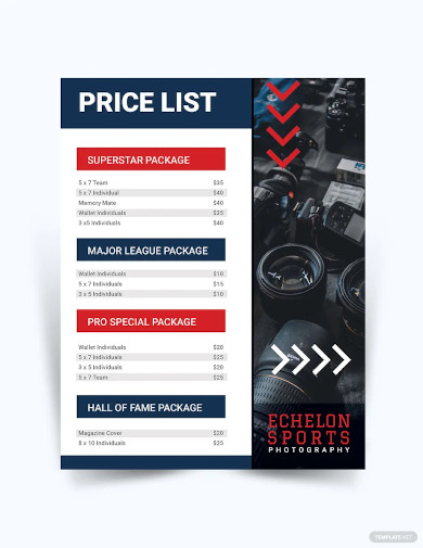 sports photography price list