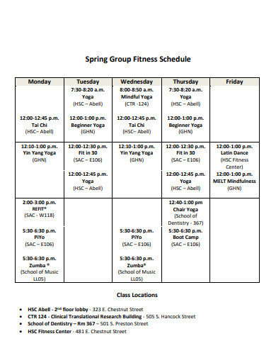 spring group fitness schedule