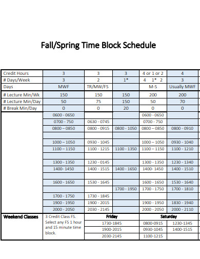 spring time block schedule