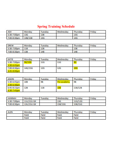 spring training schedule