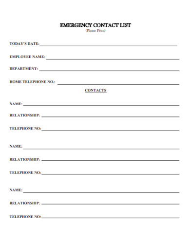 FREE 10 Emergency Contact List Samples In PDF