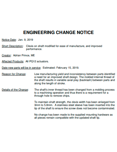 standard engineering change notice