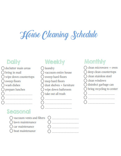 standard house cleaning schedule