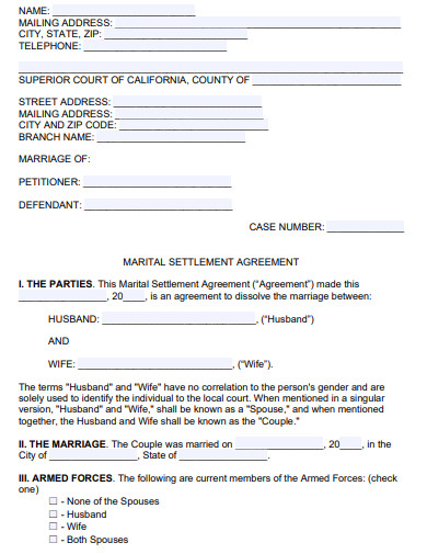 standard marital settlement agreement