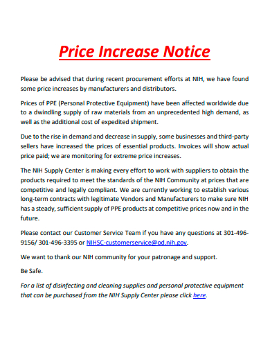 FREE 10  Price Increase Notice Samples in PDF