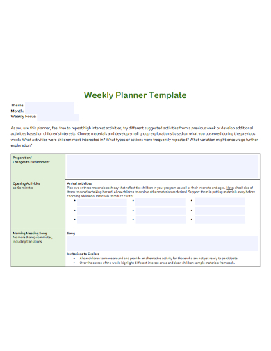standard weekly planner