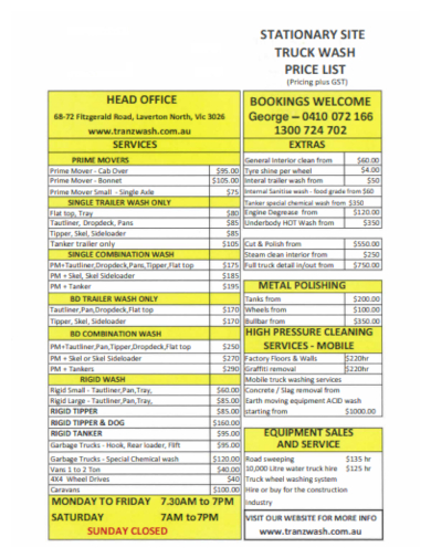 stationary auto detailing price list
