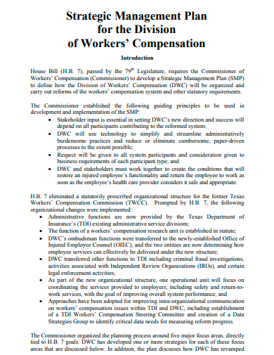 strategic management plan for division of workers compensation