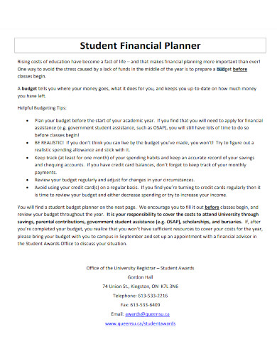 student financial budget planner