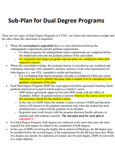 sub plan for dual degree
