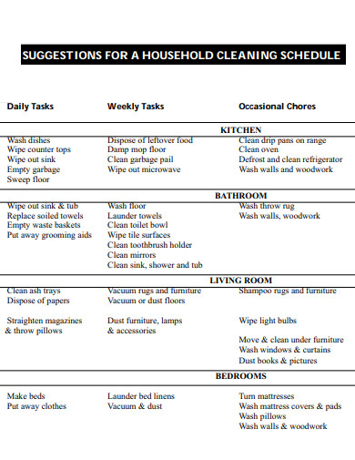 suggestions for house cleaning schedule