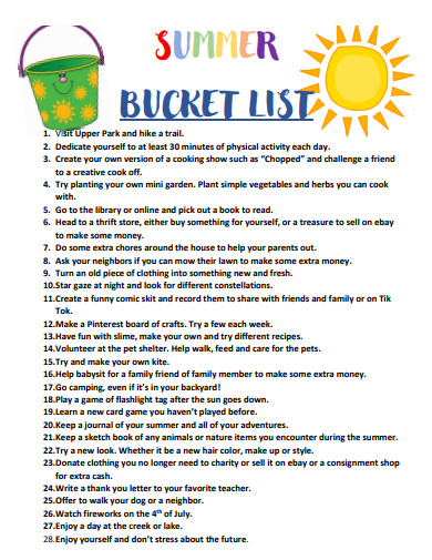 summer bucket list format