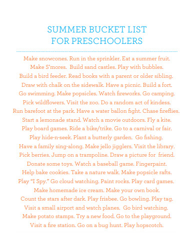 summer bucket list for preschoolers