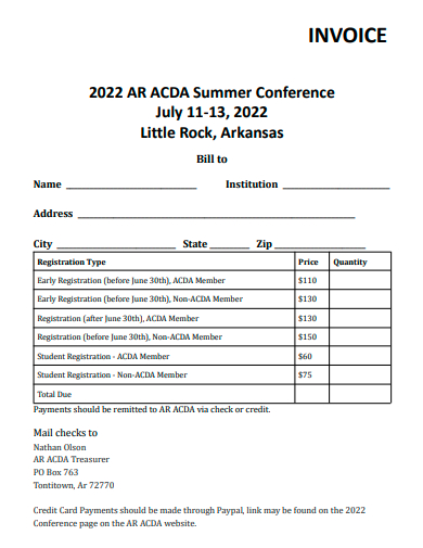 summer conference invoice