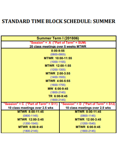 summer time block schedule