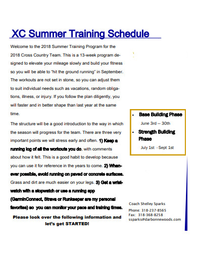 summer training schedule