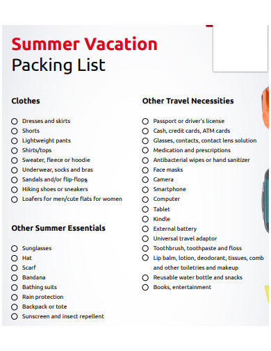 summer vacation packing list