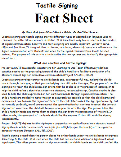 tactile signing fact sheet