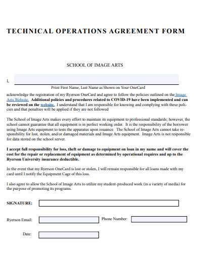 technical operations agreement form