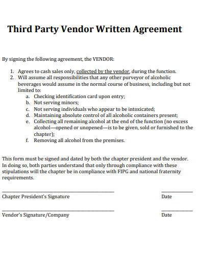 third party vendor written agreement