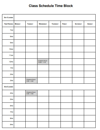 time block class schedule