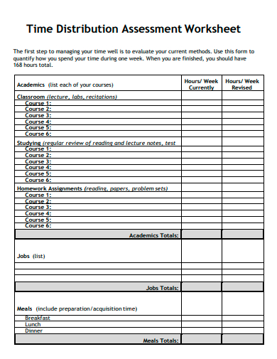 time distribution assessment worksheet