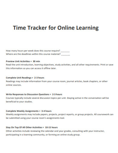 time tracker for online learning
