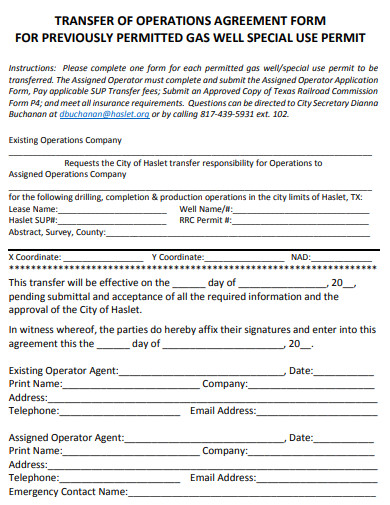 transfer of operations agreement form