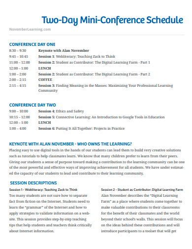 two day mini conference schedule