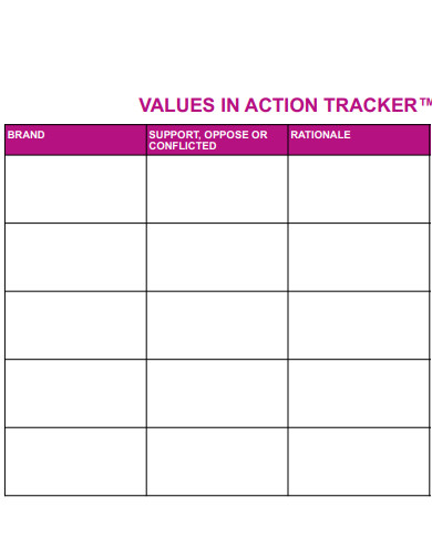values in action tracker 
