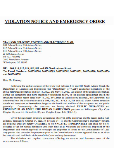 violation notice and emergency order