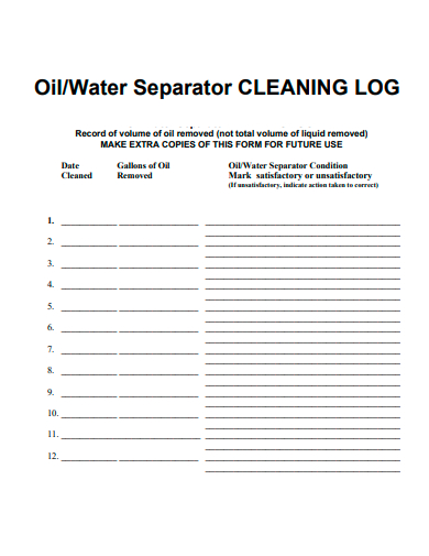 water separator cleaning log